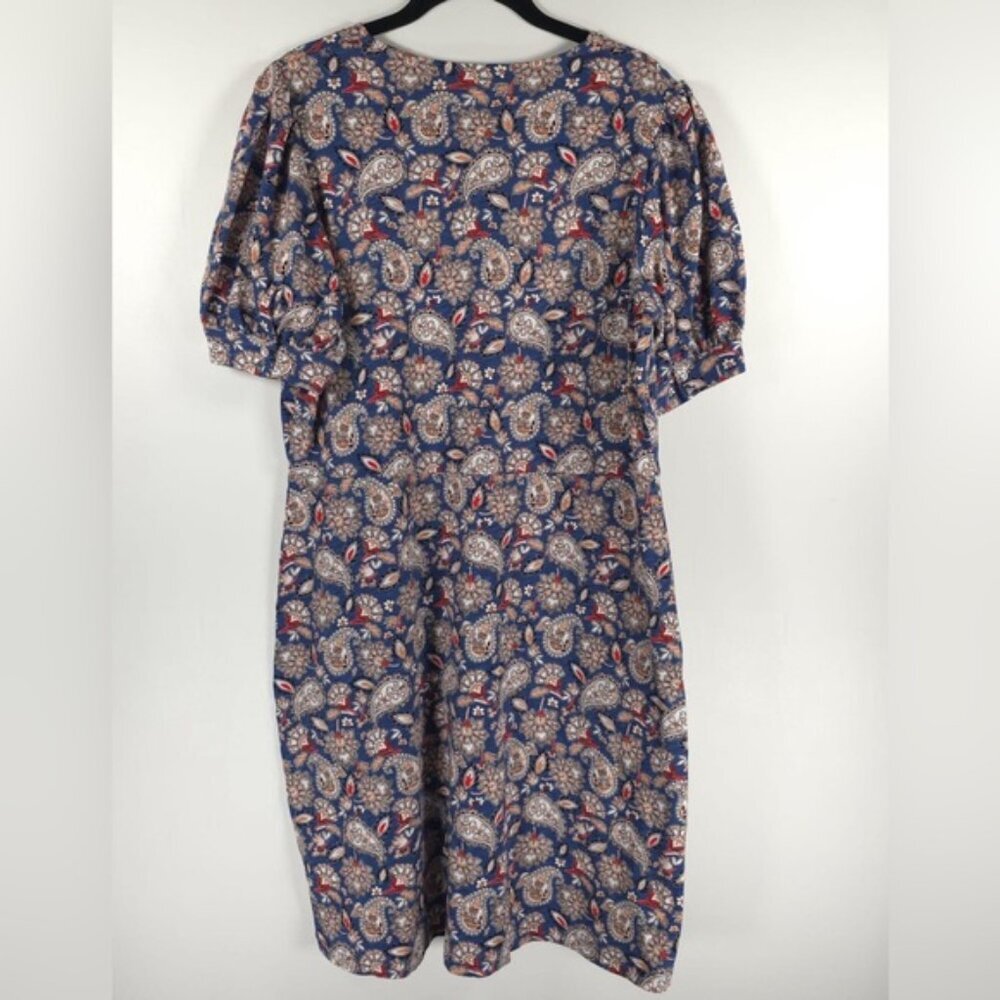NWT BODEN V Neck Puff Sleeve Paisley Jersey Mini Dress‎ Cotton D0555 Size 12L - Picture 2 of 16